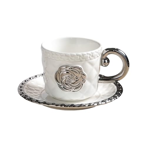 Servizio Tè e Caffè Argento Asta: La Classifica dei Più Venduti nel 2025 1 fanquare Stile Moderno Set di Tazza e Piattino in Porcellana con Rose in Argento,300ml Set Tazza da Tè Rilievo Intrecciato Tazzine da Caffè per Espresso Cappuccino Ideale per Regalo Casa e Ufficio
