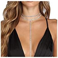 Riymusry Sexy Multilayered Long Choker Necklaces Double Layer Crystal Full Rhinestone Choker Necklace Statement Necklace Luxury Collares Jewelry for Women Body Jewelry Nightclub Party