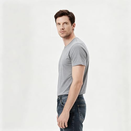 Image of ORJ 2 Pack Men t Shirts Crew Neck Short Sleeve Men's Undershirt Plain Polyester tee Bulk Stretch Soft Tees