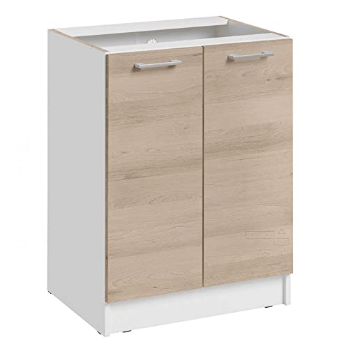 Cuisineandcie - Meuble Cuisine Bas ECO Chêne Naturel 2 Portes L 60 cm + 1 étagère - Meuble Bas...