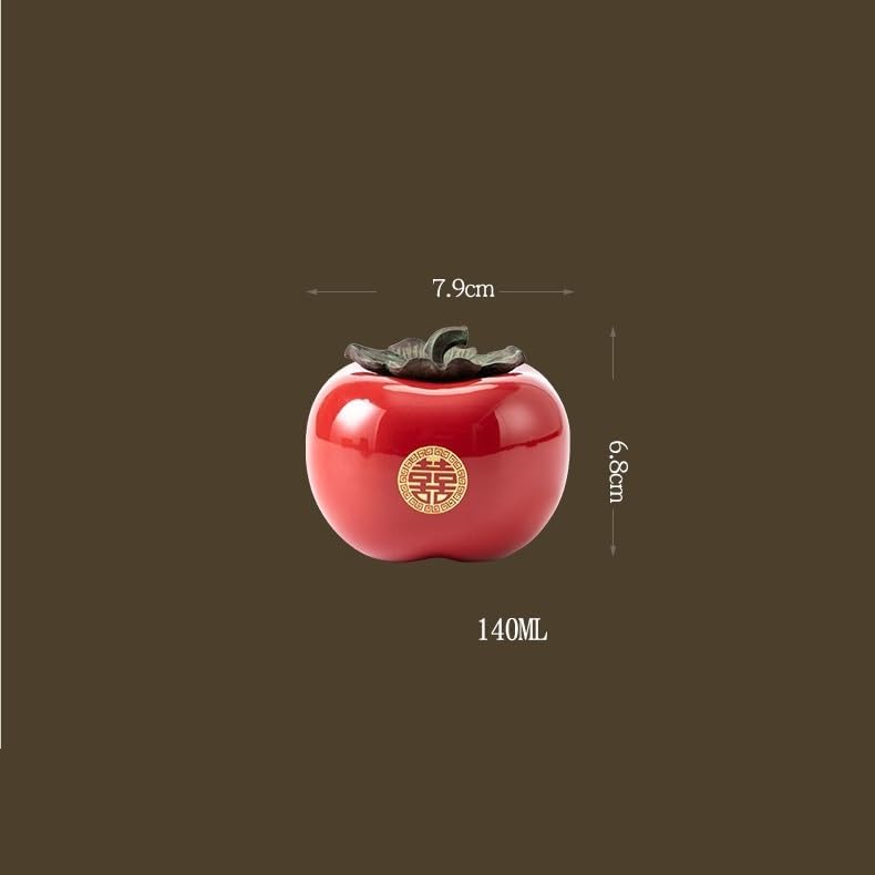 SONGCHAO Sugar Jar Persimmon Ruyi Ceramic Tea Can Small Wedding Portable Tea Canister(A)
