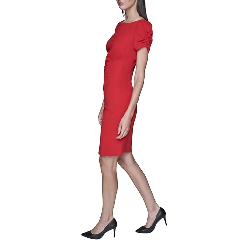 Image of KARL LAGERFELD Short Ruched Sleeve Jewel Neck Sheath Mini Dress