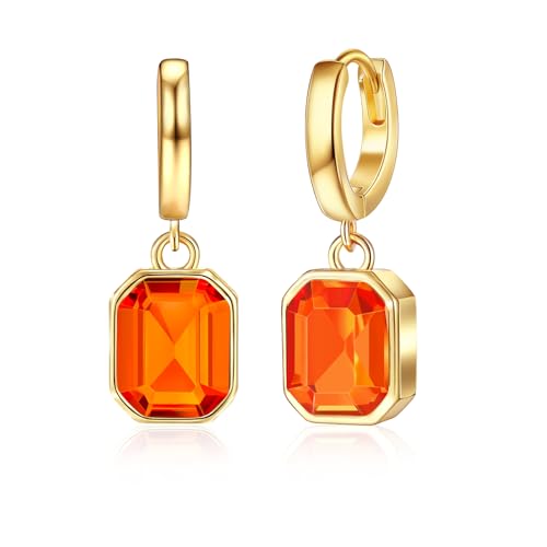 Mesovor Crystal Gold Earrings for Women, 14K Gold Plated Hypoallergenic Huggie Hoop Earrings Jewellery Gifts for Family Mother Sister Wife(Orange)