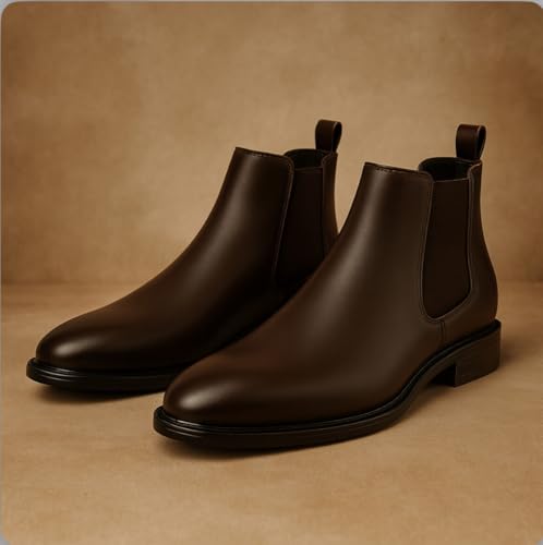 Image of Men's Leather Chelsea Boots | Ankle Boots with Textured Finish Formal & Smart Casual Boots | Comfortable Fit, Trendy, Stylish Boots | Leather Boots for Office /Fashionable