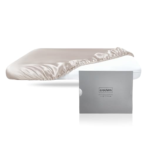 CROUVM 19 Momme 100% Mulberry Silk Pillowcase (Pillow Cap Style)– Standard & Toddler Size (20x26” Fits 13x18”), Easy On/Off for Travel & Home, Cooling Smooth for Hair & Skin, Quick-Dry,Champagne