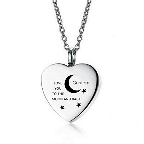 NineJewelry I Love You to The Moon and Back Necklace for Men Women - Stainless Steel Customized Heart Cremation Urn Necklace Keepsake Lockets Memorial Pendant for Human Pets Ash,Free Engraving