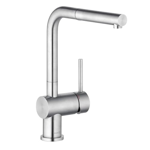 KLUDI L-STEEL Wasserhahn Küche mit 180° schwenkbarem Auslauf, Küchenarmatur ausziehbar mit Auslaufhöhe von 27 cm, Armatur Küche mit Brause - 1 Strahlart, Mischbatterie Küche in gebürstetem Edelstahl