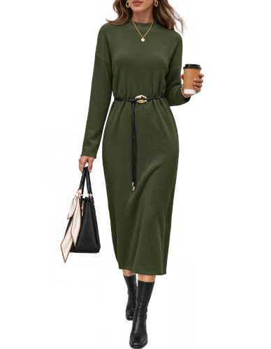 Women's Long Sleeve Fall Sweater Midi Dress