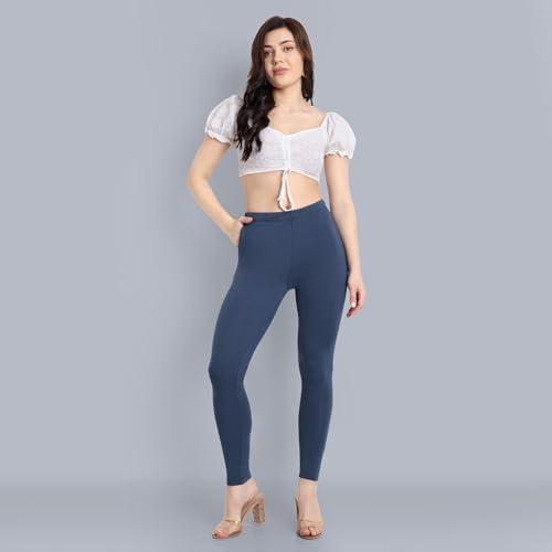 Image of ONE SKY Women Full Length Leggings | Cotton Modal Spandex Blend | High Waist Stretchable & Bio-Washed Fabric | Colour-Lock Technology | Comfortable Leggings for Women