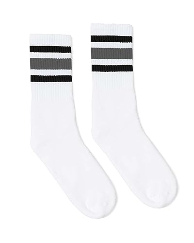 Black and Grey Striped Socks | White White Crew S/M