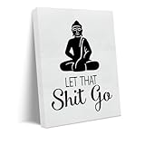 Funny Bathroom Wall Art Let That Shit Go Funny Bathroom Hanging Decor Black and White Framed Canvas Buddha Quote Wall Sign for Toilet Bathroom Office 11.5x15 inches