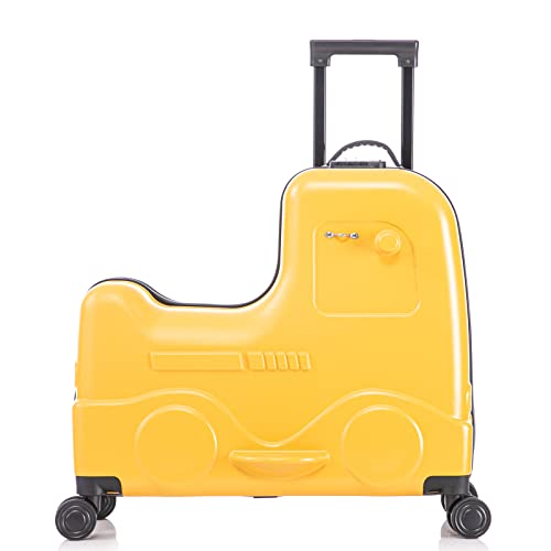 22 Inch Children's Ride On Trolley, Portable Universal Wheel Carry On Luggage, Waterproof Unisex Boys Girls Travel Suitcase With Lock, Telescoping Handle (Yellow)2