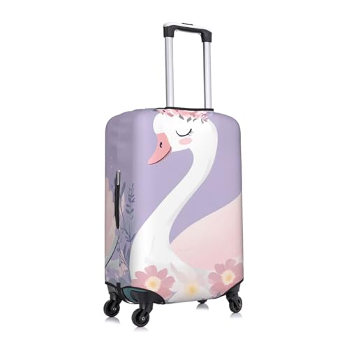 Pink Flower Swan Elastic Travel Luggage Cover, Washable Spandex Suitcase Protector, Anti-Scratch Fits 18-32 Inch3