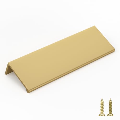 Image of Goldenwarm 25 Pack 3-3 /4in Finger Edge Pulls for Gold Drawer Pulls | Aluminum Alloy, Gold Cabinet Handles, Edge Pulls for Cabinets, Brushed Brass Handles, For Drawers, Dressers, Screws Included