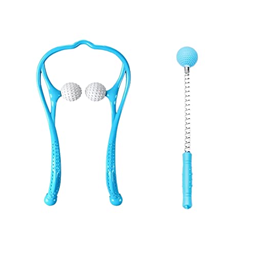 haihaz,2 pezzi Multifunzionale Massaggiatore Cervicale,strumento per massaggiare il collo,la spalla e la schiena,massaggiatore manuale del punto di innesco,rullo per massaggiare il collo,blu