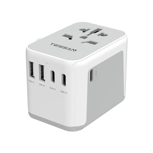 TESSAN Universal Travel Adapter, International Power Adapter 5.6A 28W 3 USB C 2 USB A Ports, Travel Worldwide Plug Adaptor, Outlet Wall Charger for Europe UK EU AUS (Type C/G/A/I)