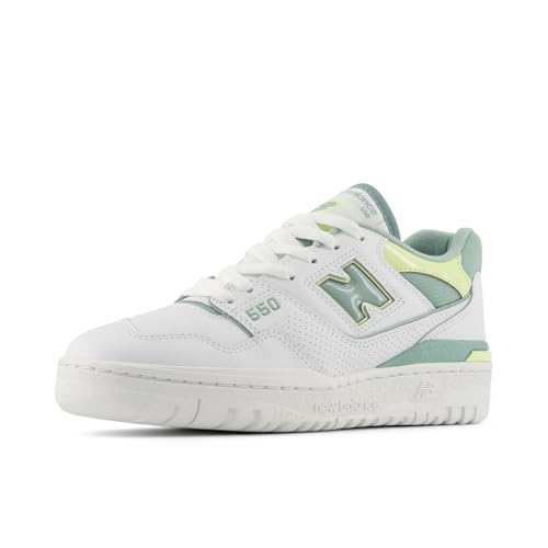 New Balance 550 Women's Sneakers, White/Salt Marsh/Limelight, Size 8
