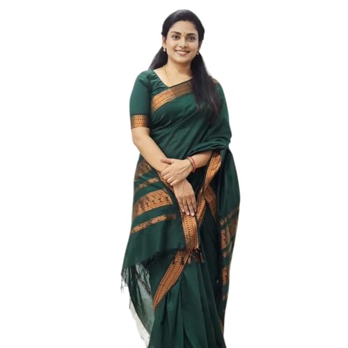 Image of Women's Kanjivaram Cotton Silk Saree South Indian Paithani Sari | gadwal cotton sarees with Zari Border and Blouse Piece - Suitable For All Indian Occasions and Festivals 191