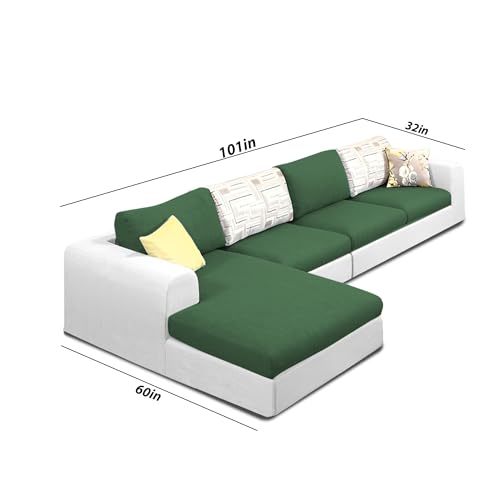 Image of Koza LHS 6 Seater L Shape Sofa Set for Living Room (Green Grey Fabric) Premium Fabric Sofa