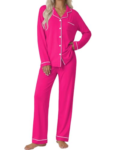 Image of Ekouaer Pajamas Womens Long Sleeve Sleepwear Button Down Loungewear Pjs Set