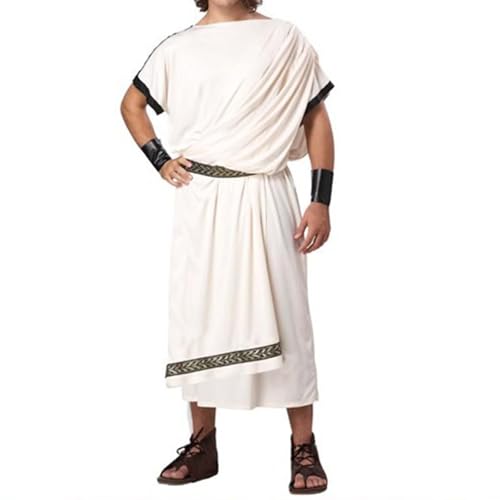 Generisch Männer Griechischen Toga Gott Kostüm Erwachsene Roman Halloween Cosplay Antike Weiße Robe (Black XL)