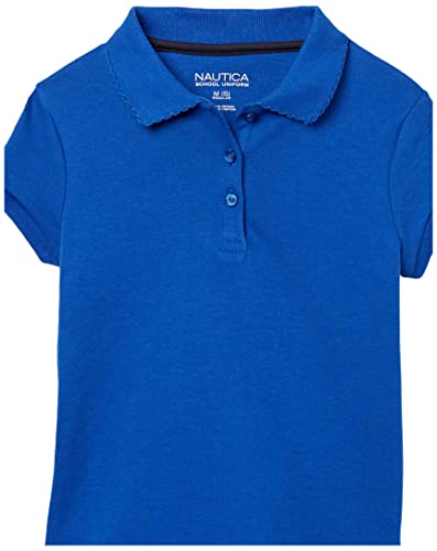 Image of Nautica Girls' School Uniform Short Sleeve Polo Shirt, Button Closure, Soft Pique Fabric