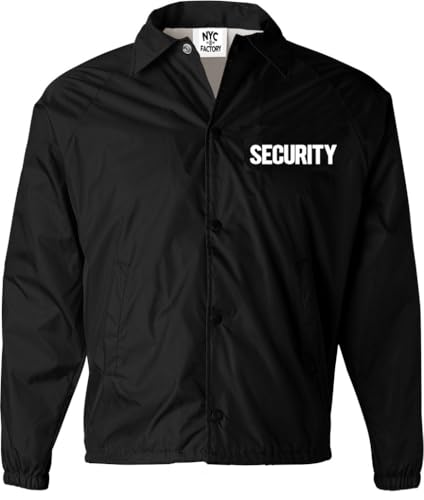 NYC FACTORY Mens Security Wind Breaker Jacket (Button Chest & Back Black/White M)