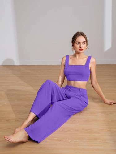 Image of Women's Two-Piece Co-ord Sets-Crop Top and Wide-Leg Pants-Stylish Casual Matching Outfits