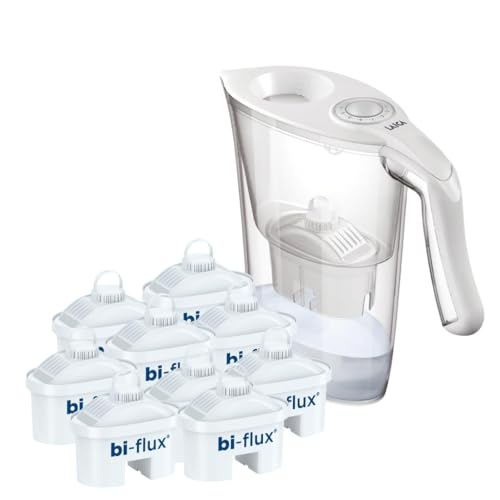 LAICA Caraffa Filtrante Carmen, Bianca, Capacità 2,3L, Con 9 Filtri bi-flux, Preserva sali minerali, riduce cloro e metalli pesanti, sostanze chimiche contaminanti e durezza