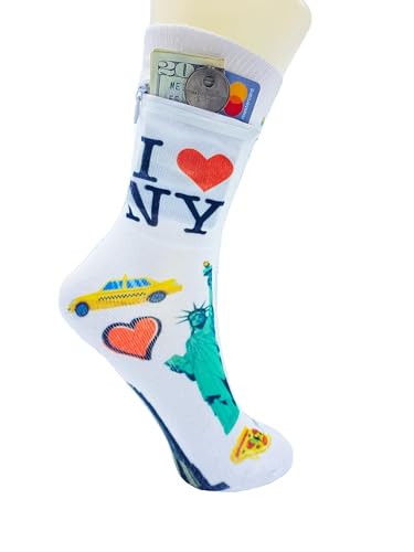 Image of Zipper Sock Wallet - Cotton & Polyester Zipper Socks with Pockets - Fits shoe size 6-13