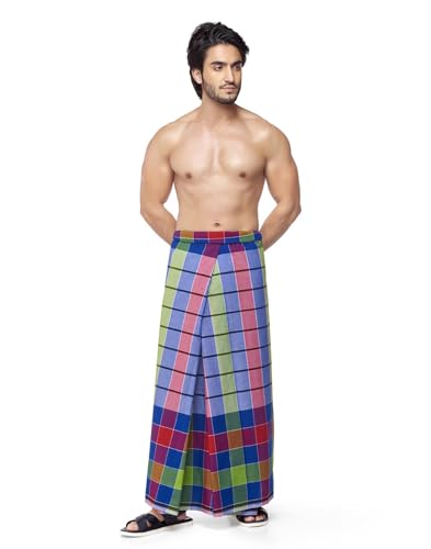 Image of Nandu Brand Men's Cotton Stitched Lungi (Pattern May Vary, Multicolour, Free Size) - Pack of 4