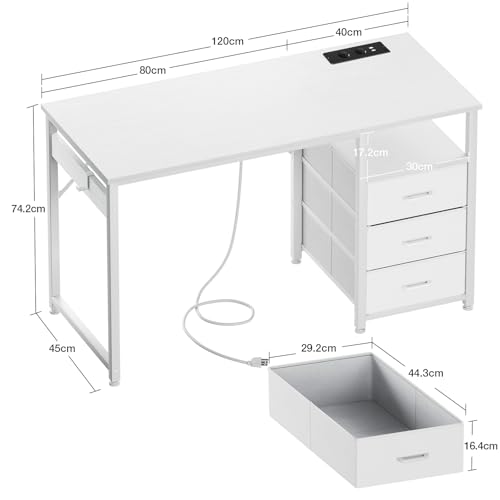 Bureau d'ordinateur avec 2 prises de courant intégrées blanc - 4