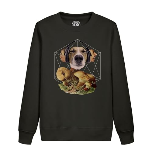 Sweatshirt enfant chien casque audio vintage collage surréalisme champignon
