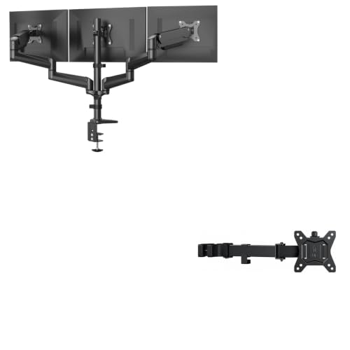 Image of HUANUO Triple Monitor Mount and HUANUO Universal Full Motion Pole Mount Monitor Arm