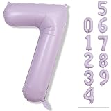 40 Inch Balloon Number 7 Pastel Purple, Large Mylar Foil Light Purple Number Seven Balloons Set for Girls Women, Dusty Lilac Globos de Numero 7 Helium Balloons for Girls 7th Birthday Party Decorations - Image 1