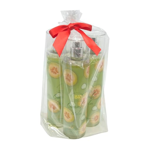 Bath & Body Works CUCUMBER MELON Fine Fragrance Mist 8 fl oz Gift Set with a Red Bow for Holiday & Gifts Pack of 3 - Limited Edition