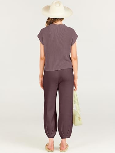 Image of ANRABESS Women's Two Piece Outfits Sweater Sets Knit Pullover Tops and High Waisted Pants Tracksuit Lounge Sets