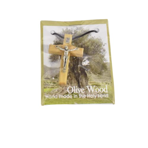 Bethlehem Made Wooden Cross (Olive Wood) Budded Cross Pendant on Black Cord Necklace in Nat - 24" Adjustable Wood Cross Necklace for Men & Women4