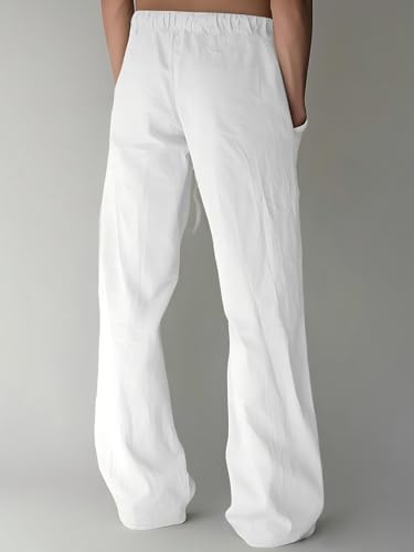 PIDOGYM Mens Cotton Linen Pants, Summer Beach Pants Casual Loose Fit with Elastic Waist Drawstring3