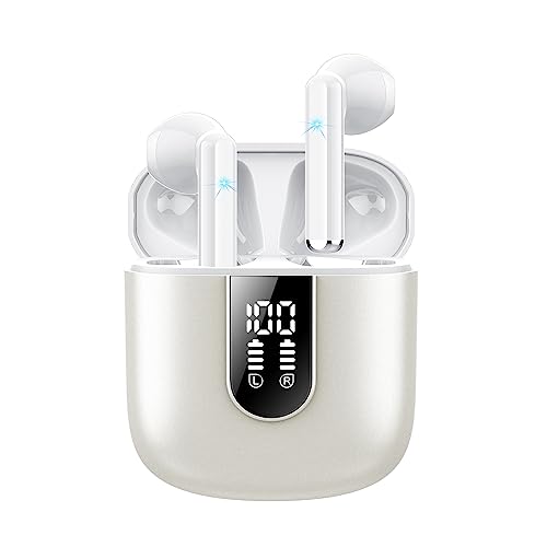Image of Jesebang Wireless Earbuds, Bluetooth 5.4 Headphones HiFi Stereo, Bluetooth Earbuds with ENC Noise Cancelling Mic, 36H LED Display Ear Buds, IPX7 in Ear Earphones for Phone Tablet Laptop Sports, White