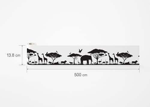 AG Design Selbstklebende Bordüre Safari, AWB 8268 | Wasserfest Dekoration für Wände, Möbel, Tapeten, Wandverkleidungen und Türen, Folie, Mehrfarbig | Breite 500 cm x Höhe 13.8 cm