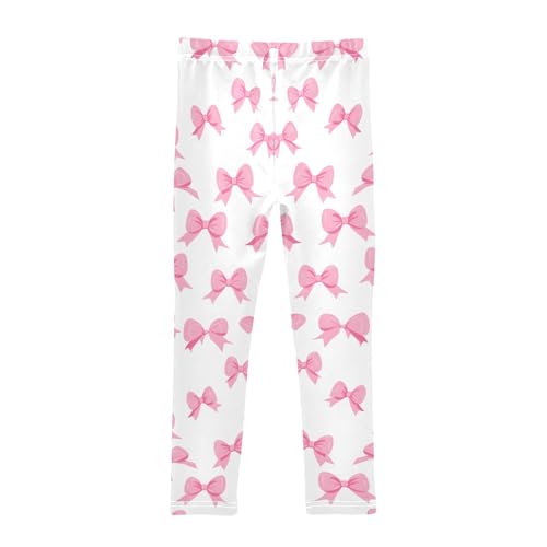 Watercolor Pink Bow Girls Athletic Leggings Soft Stretch Workout Yoga Pants for Kids Casual Tights2