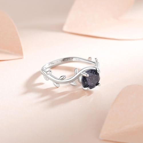Unique Blue Sandstone Promise Ring - Vintage Engagement Rings for Women - 7x7 Round shaped Womens Wedding Rings Plated with Titanium2