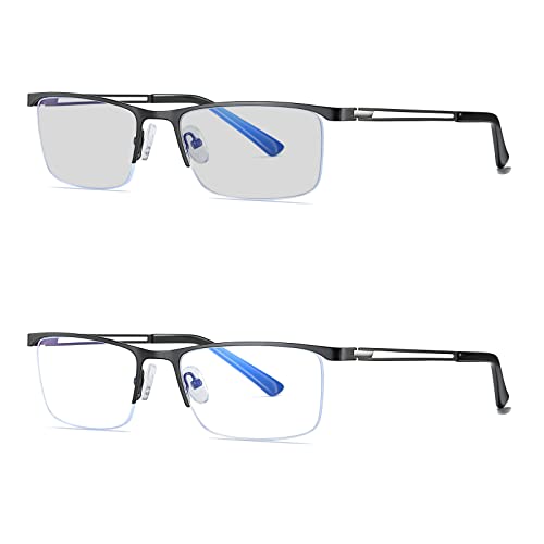 laureles/Men's Transition Eyewear 2020 Fashion Square Metal Half Frame Grey Photochromic Reading Glasses (Black, 2, multiplier_x)