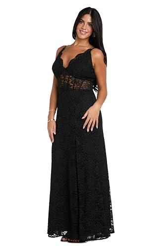 Image of Long Lace Corset Gown W /Illusion Scallop Bodice, Spaghetti Straps & High Slit