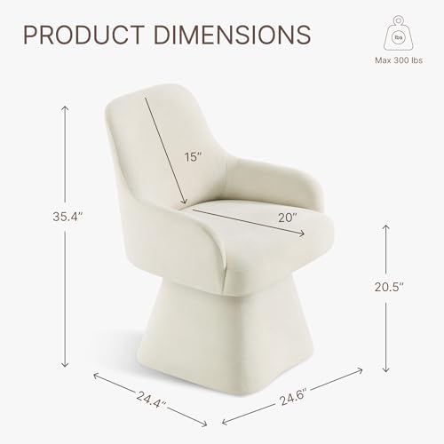 Image of KISLOT Swivel Dining Chair Set of 1, Mid Century Modern Chair Fabric Upholstered Armchair with Armrest & Ergonomic Backrest for Dining Room, Kitchen, Bedroom, Living Room, Linen