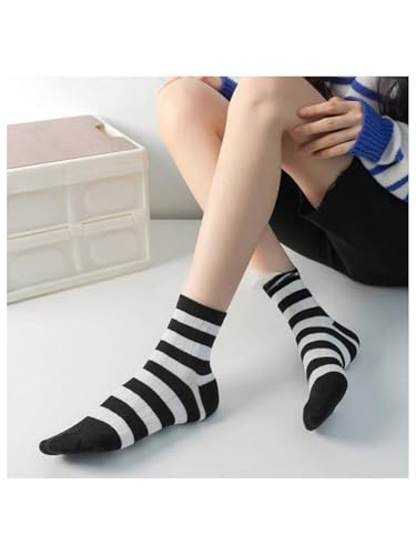 Image of SHENHE Women's 5 Pairs Striped Crew Socks Breathable Sports Soft Mid Calf Socks Black and White 36-39
