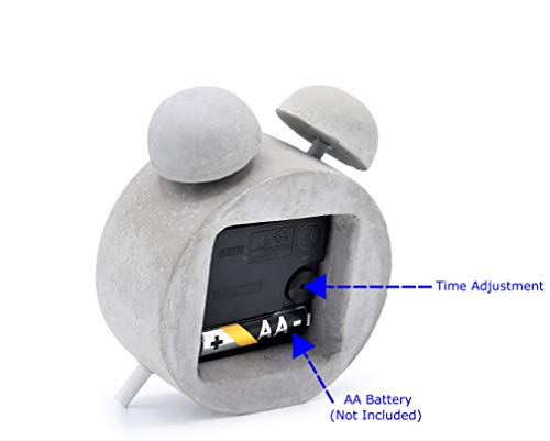 Driini Concrete Twin Bell Desk And Table Clock - Battery Operated With Precise Silent Sweep Movement. Perfect Small Clock For Guest Room, Bathroom, Living Room Or Office. #TOP2