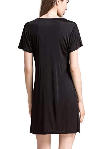 Grenasasilk Women's Silk Nightgown Short Sleeve Pure Mulberry Silk Sleepshirt Scoop Neck Nightshirt Sleepwear4