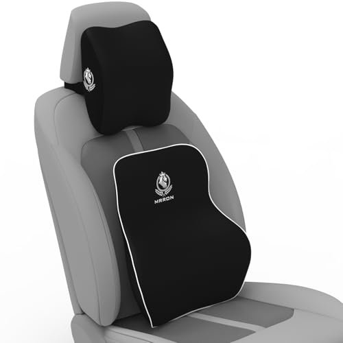 Image of MRRON Series Memory Foam Neck Rest & Extra Lumbar, Relief Pillow, 100% Soft Memory Foam Pillow, Adjustable Strap, Cervical Support for Car Seat. (Black, Long Back)